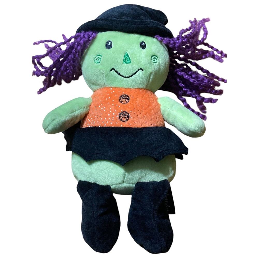 Green Witch Stuffed Doll Purple‎ Hair Halloween Plush By City Streets